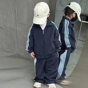 男童春款衣服韩版童装2024年春季儿童套装运动拼色织带套装