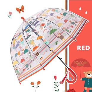 ins儿童雨伞透明自动伞满印动物卡通图案小熊可爱小童宝宝伞