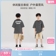 木可木可夏季男童条纹印字宽松短袖T恤中大儿童时尚半袖上衣