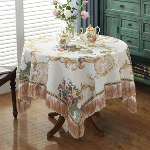 欧式圆桌布 美式加厚雪尼尔布艺客厅圆桌布长方台布茶几布盖布