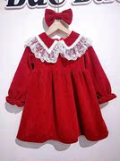 女童加绒连衣裙冬装儿童裙，2021法式提花公主裙，红色女孩新年裙
