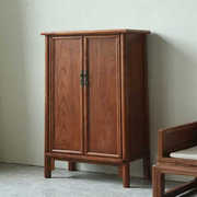榆木衣柜纯实木卧室储物柜面条柜明式圆角柜实木黑胡桃木立小号