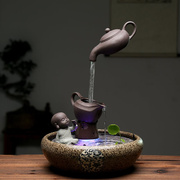 创意中式悬空茶壶流水摆件喷泉风水招财客厅办公室加湿器家居鱼缸