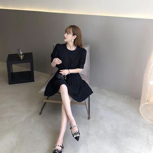 LANGBOOM 韩国进口蕾丝高品质白色黑色短袖气质夏女蕾丝衫连衣裙