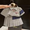 韩韩良品女童学院风Polo领短袖短裙套装2023夏装洋气两件套