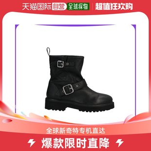 香港直邮潮奢blauer女士短靴黑色皮革系扣橡胶厚底时尚气质脚踝靴