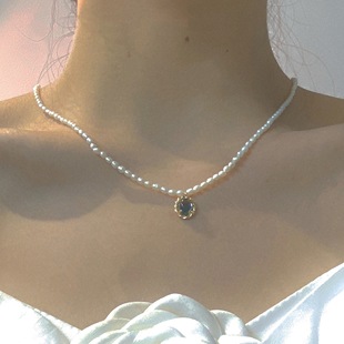 蓝色银河天然珍珠项链女简约气质，ins风个性原创设计锁骨链送礼物