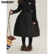 Senbaby童装定制女童裙洋气黑色冬装棉裙中大童百搭半身裙蓬蓬裙