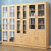 松木书柜全实木组合简约现代玻璃门书橱储物柜子落地收纳置物带门