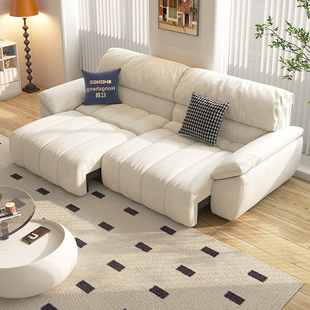 布艺电动功能沙发床奶油风客厅小户型伸缩折叠零靠墙两用沙发床