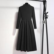 黑色半高领洋装女秋冬季2023配大衣的针织拼接打底内搭裙子
