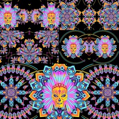 5个民族印第安图腾图案花纹花朵漩涡舞台背景视频素材循环vjloops