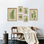 美式乡村复古绿色蕨类植物挂画客厅背景墙装饰画法式简美床头壁画
