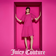 Juicy Couture橘滋女装甜美系带绣花宽松泡泡袖玫红连衣裙