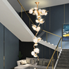 全铜新中式创意别墅客厅长水晶吊灯楼梯灯轻奢个性荷花餐厅艺术灯