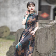 如意风奥黛旗袍中国风改良版，连衣裙年轻款气质高端夏短袖(夏短袖)长款裙子