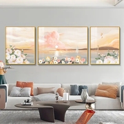 客厅装饰画简约现代沙发背景墙，挂画三联风景油画温馨壁画一帆风顺