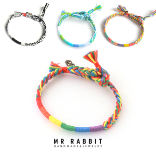 mrrabbit手工定制韩国风(韩国风)快乐彩虹彩色，编织许愿手绳韩版愿望手链