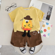 婴儿衣服夏季纯棉短袖t恤超洋气小男孩套装分体0一1岁男宝宝夏装2