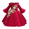 女大童高端红色连衣裙，公主裙蓬蓬纱礼服，主持人生日走秀钢琴演出服