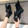 黑色马丁靴女2024年春秋，蝴蝶结小皮鞋拼接弹力袜，靴女法式短靴