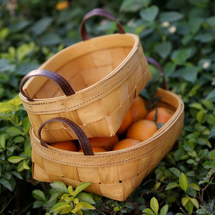 kens日式木编果盘家用水果篮，客厅零食筐厨房蔬菜，收纳筐杂物篮