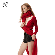 ODTD 新年限定红色假两件挂脖针织开衫毛衣上衣设计师女装