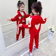 女童秋季运动三件套2021春秋，洋气儿童网红卫衣，套装女孩童装潮