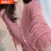 网红小清晰毛衣针织衫女春季开衫修身短款洋气V领上衣女