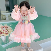 女童漂亮长袖连衣裙女宝宝2一3到三4-5周岁洋气公主裙沙莎纱群qun