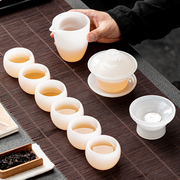 纯白玉琉璃套装茶具家用送礼茶壶主人杯盖碗茶盘冰种会客简约
