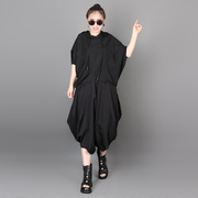 2024夏韩版潮流款个性女士套装，连帽蝙蝠袖短袖t恤七分灯笼裤