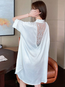 丝滑冰丝睡裙女夏季薄款短袖，性感中长款白衬衫宽松大版睡衣高级感