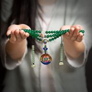 绿玛瑙108颗佛珠男女藏式手链项链修绿度母法，念珠绿色玉髓水晶
