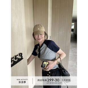 yangle_chao显比例，短款t恤女2024春季小个子插肩袖短袖上衣