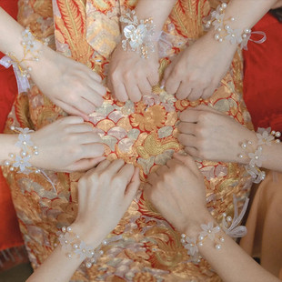 新娘韩式手腕花唯美伴娘姐妹团珍珠商务酒会派对手环手花