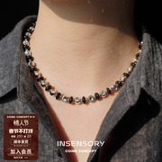 insensory星暮系列黑玛瑙满钻项链，纯银原创设计小众个性锁骨链