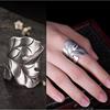 复古泰银戒指男女士款叶子，泰国清迈手工银，指环夸张超宽面饰品