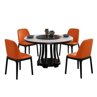 2021木圆桌组合圆饭桌圆形转盘大理石餐桌实简约带h家用餐岩板桌