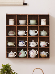 实木多宝格挂壁式博古架中式茶杯架现代简约收纳茶具架子