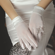 原创《清影》素纱新娘婚纱手套，女手工短款薄婚礼白纱简约韩式复古