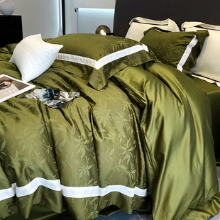 轻奢100支天丝棉提花四件套丝滑凉爽裸睡素色床上用品4件套1.8m床