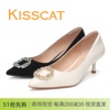 KISSCAT接吻猫2024春款新细跟高跟尖头水钻羊皮浅口女鞋单鞋
