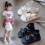 女童凉鞋2023夏季小女孩帮罗马凉靴后拉链，交叉绑带时尚凉鞋