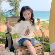 女童夏装纯棉短袖t恤2024中小儿童洋气，韩版半袖宝宝夏季上衣