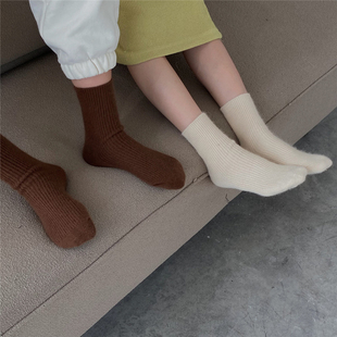 加厚保暖兔毛袜子女日系纯色细条堆堆袜基础百搭双针中筒袜