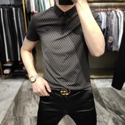 d32商场版男款印花衬衫，免熨烫弹力，短袖男士青年衬衣男装polo衫潮