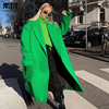 素目时尚博主同款绿色超长款毛衣外套女高端大衣外套2023秋冬