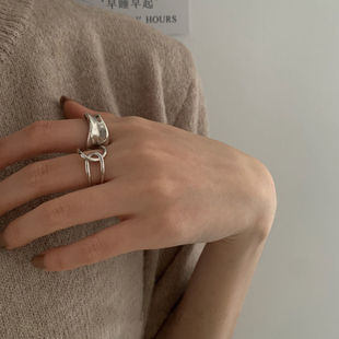 日式轻奢ins小众设计银戒指，chi女潮人时尚个性复古冷淡风开口指环