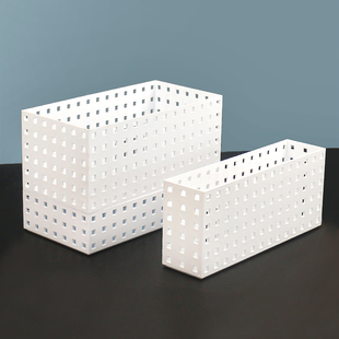 轻奢桌面收纳筐塑料镂空可叠加化妆品收纳盒长方形零食杂物整理盒